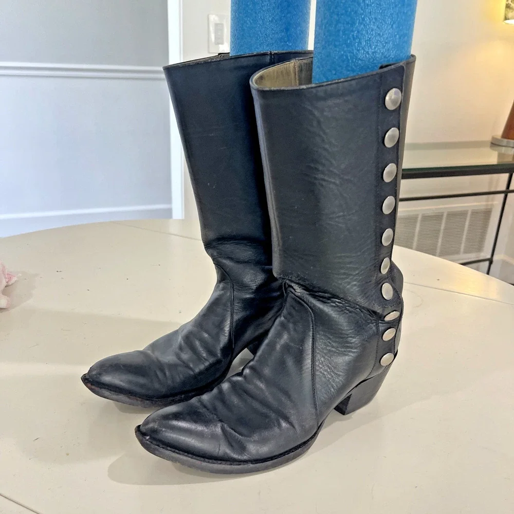 Champion Attitude Men Black Western Boots Size 9B Snap Side Vintage